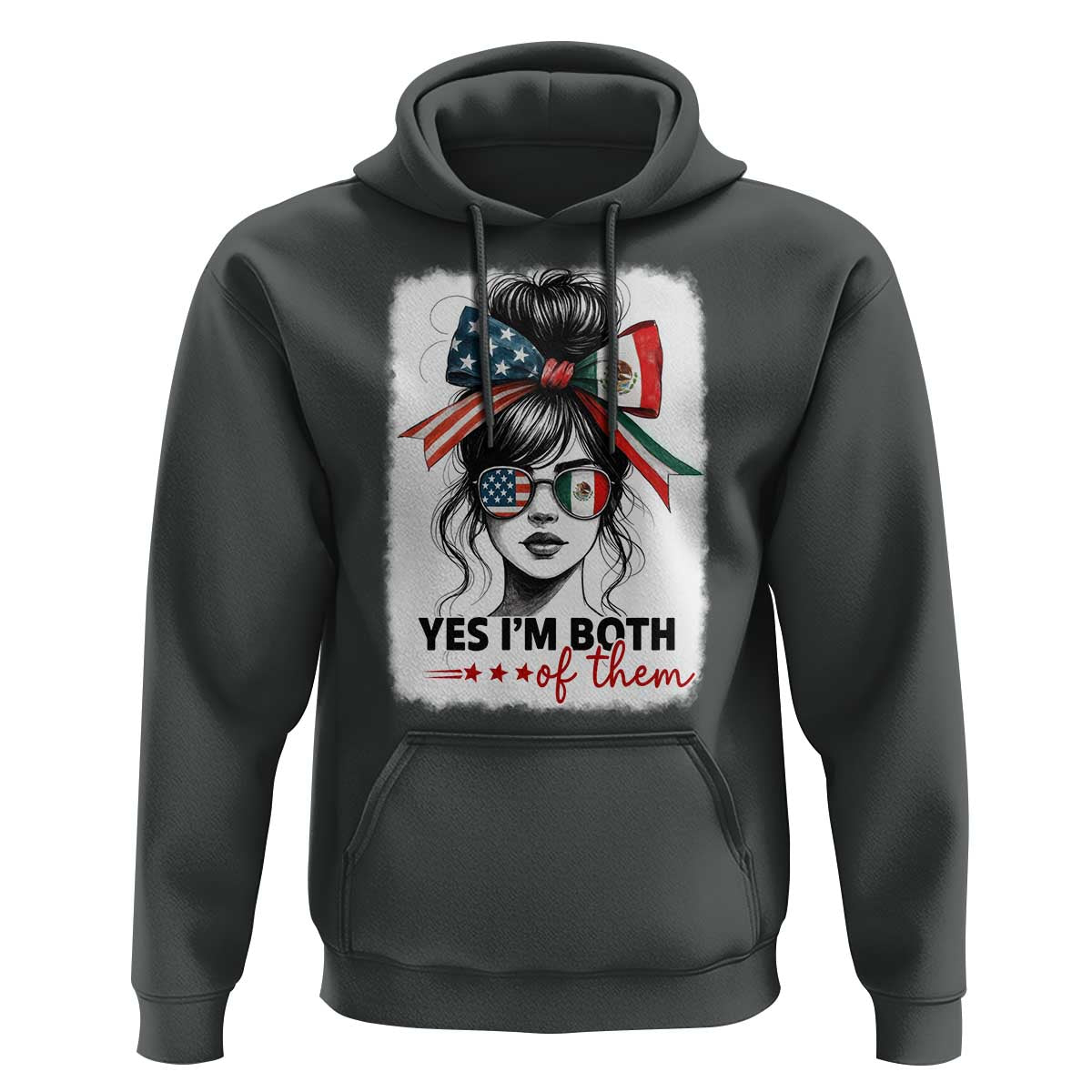 American Mexican Roots Hoodie Messy Bun Mexico America Half American Flag - Wonder Print Shop