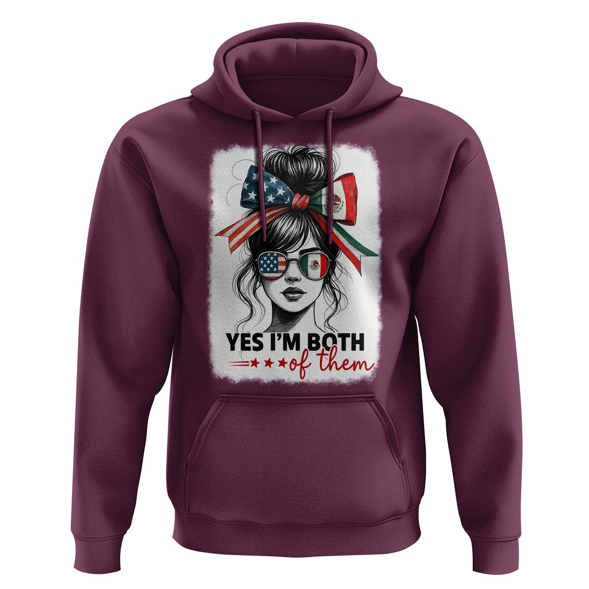 American Mexican Roots Hoodie Messy Bun Mexico America Half American Flag - Wonder Print Shop