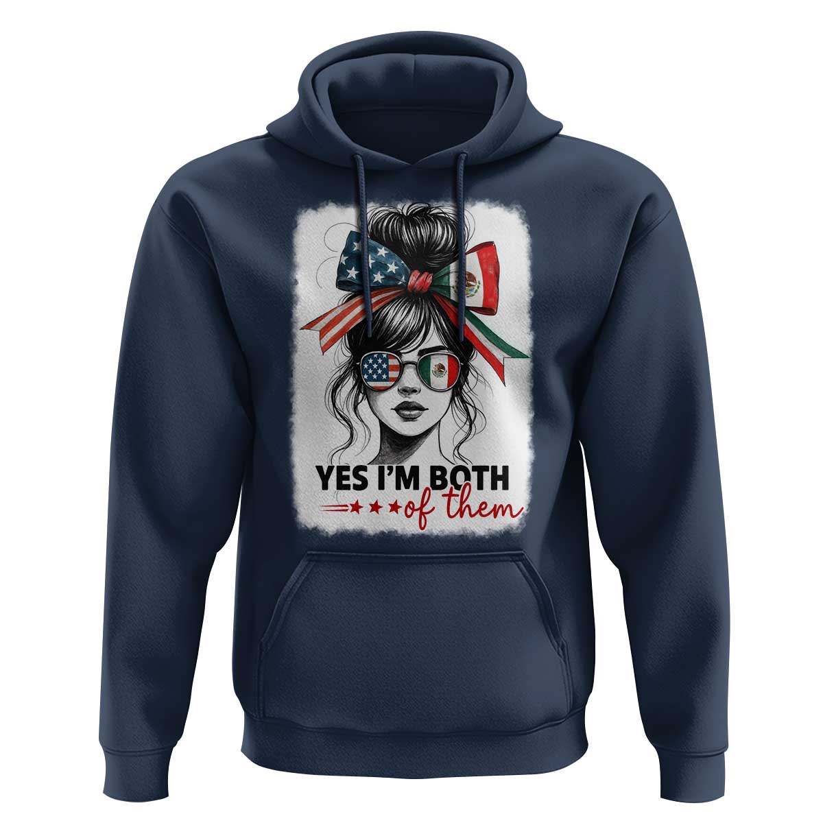 American Mexican Roots Hoodie Messy Bun Mexico America Half American Flag - Wonder Print Shop