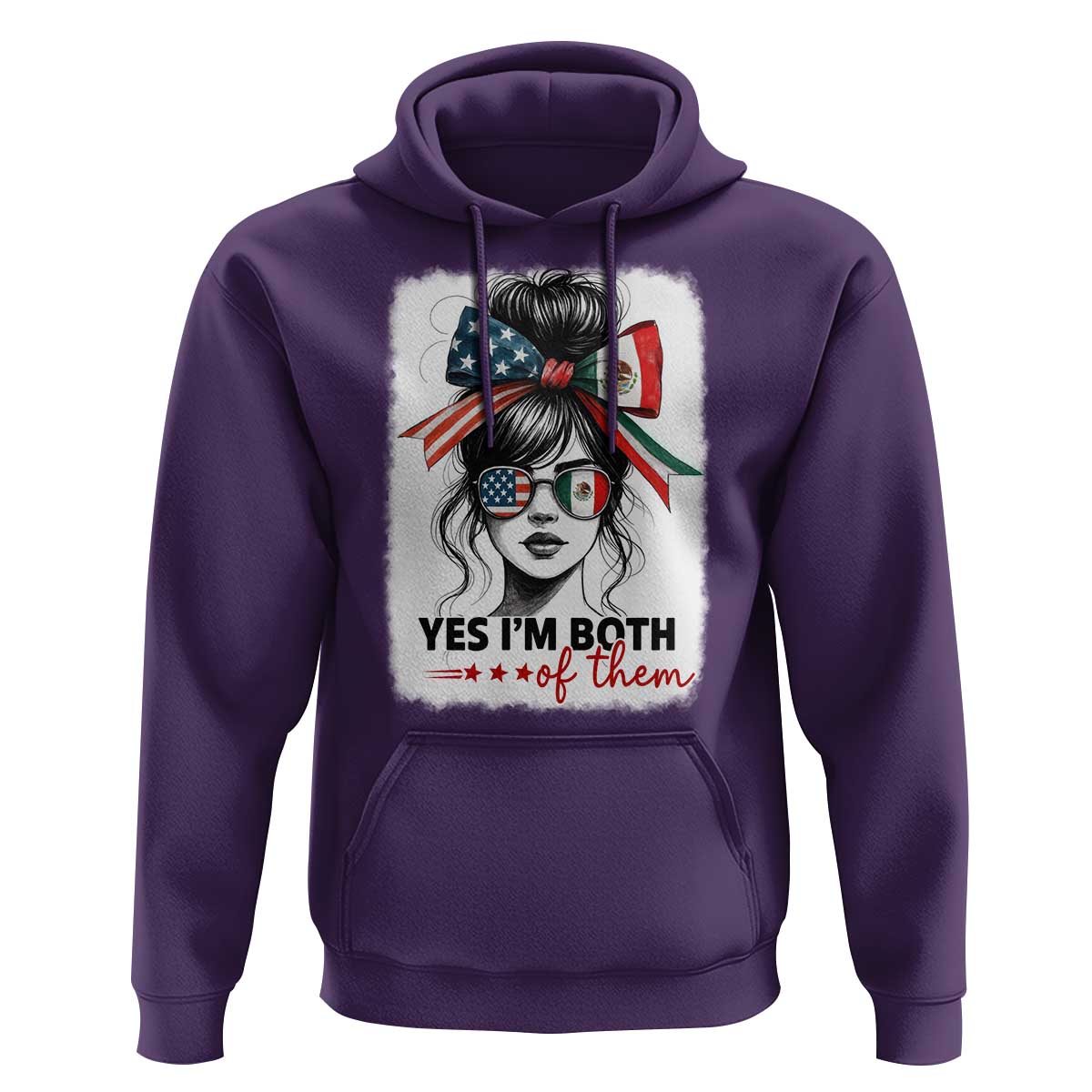 American Mexican Roots Hoodie Messy Bun Mexico America Half American Flag - Wonder Print Shop