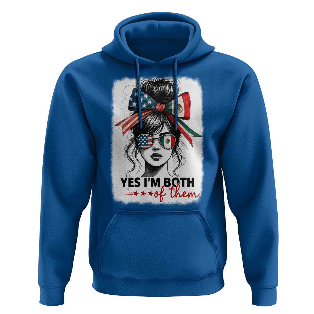 American Mexican Roots Hoodie Messy Bun Mexico America Half American Flag - Wonder Print Shop