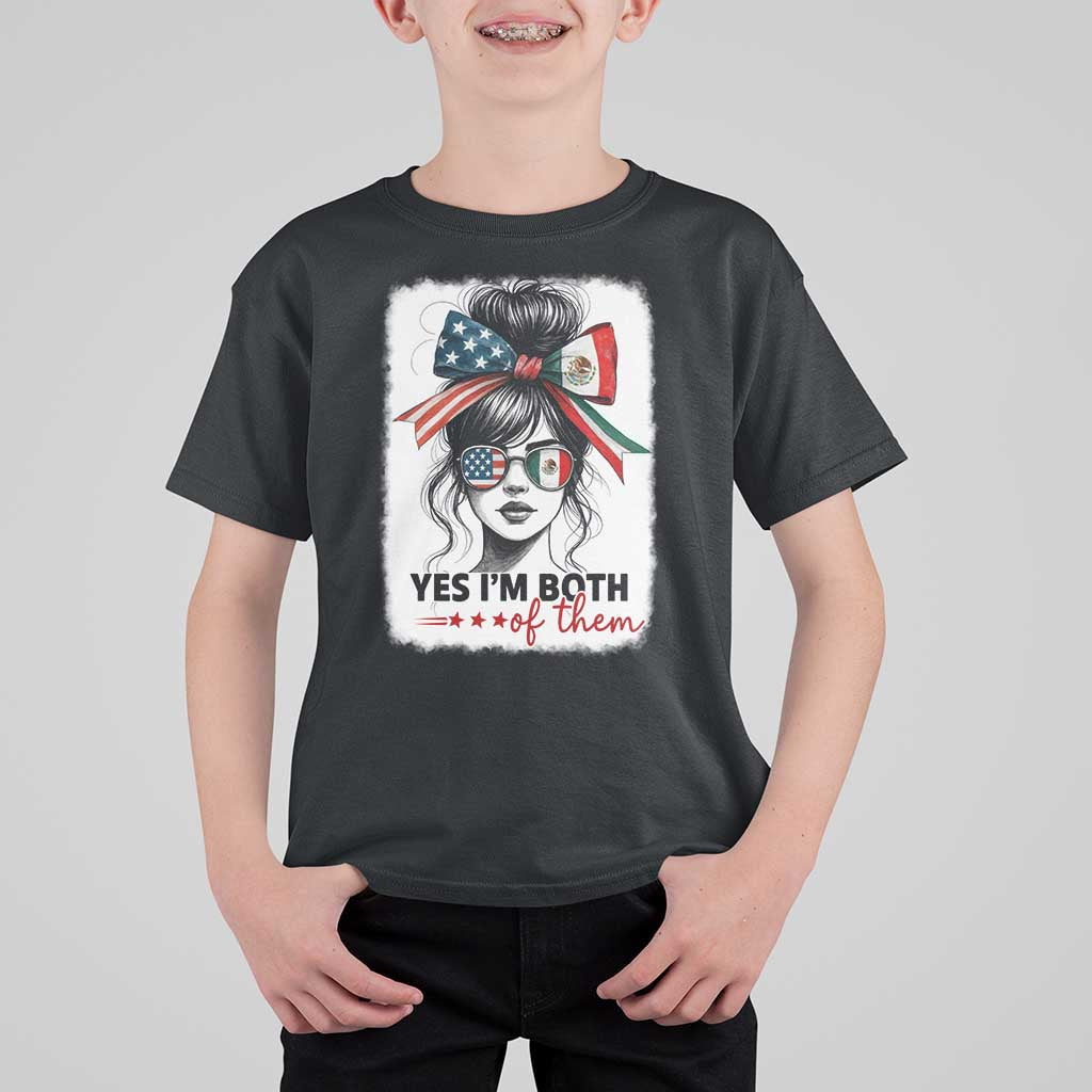American Mexican Roots T Shirt For Kid Messy Bun Mexico America Half American Flag - Wonder Print Shop