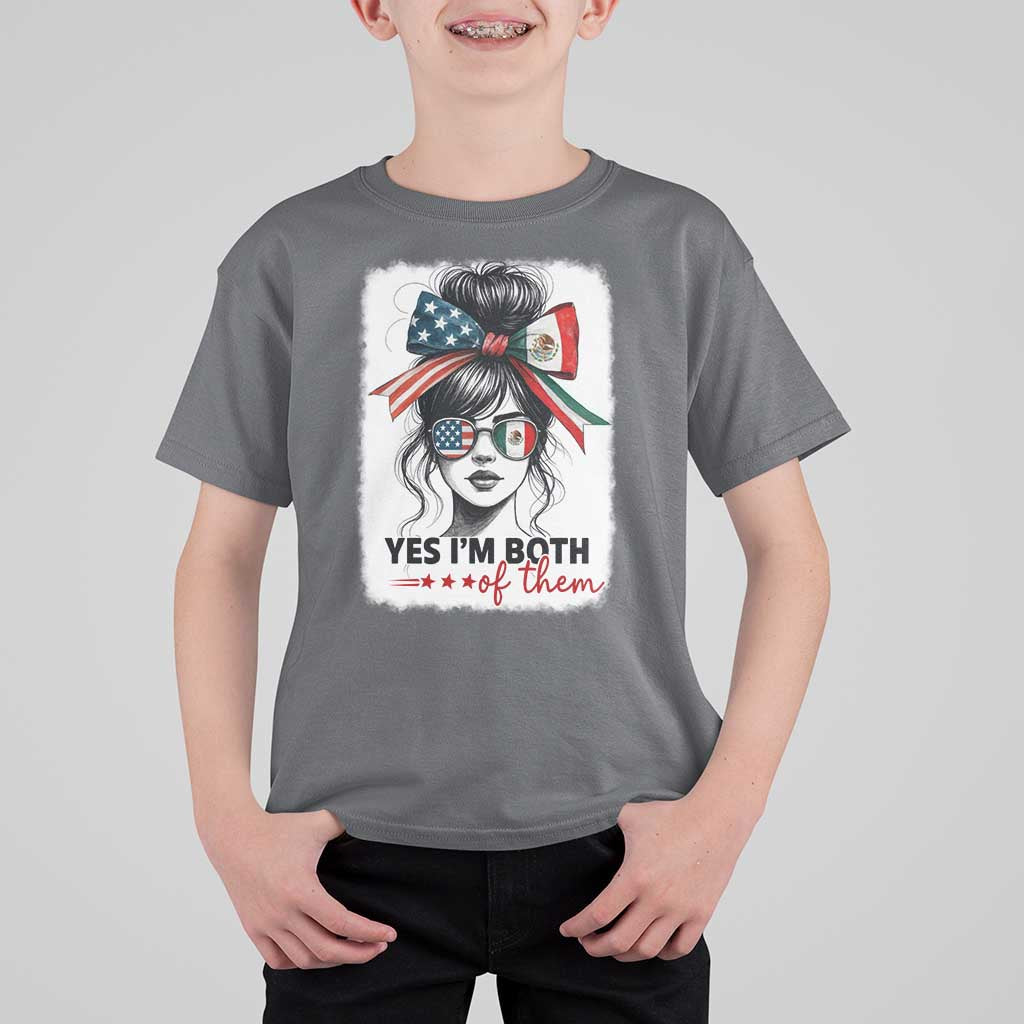 American Mexican Roots T Shirt For Kid Messy Bun Mexico America Half American Flag - Wonder Print Shop