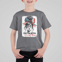 American Mexican Roots T Shirt For Kid Messy Bun Mexico America Half American Flag - Wonder Print Shop