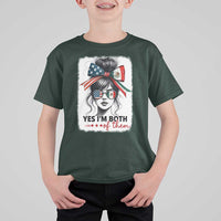 American Mexican Roots T Shirt For Kid Messy Bun Mexico America Half American Flag - Wonder Print Shop