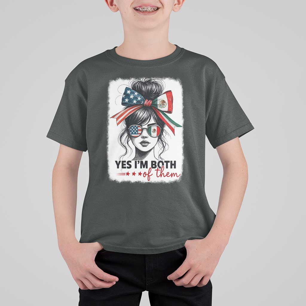 American Mexican Roots T Shirt For Kid Messy Bun Mexico America Half American Flag - Wonder Print Shop