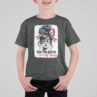American Mexican Roots T Shirt For Kid Messy Bun Mexico America Half American Flag - Wonder Print Shop