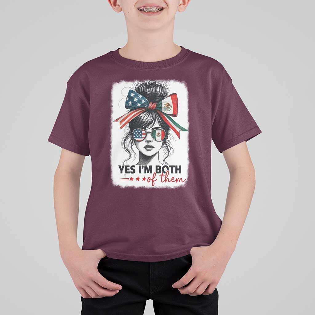 American Mexican Roots T Shirt For Kid Messy Bun Mexico America Half American Flag - Wonder Print Shop