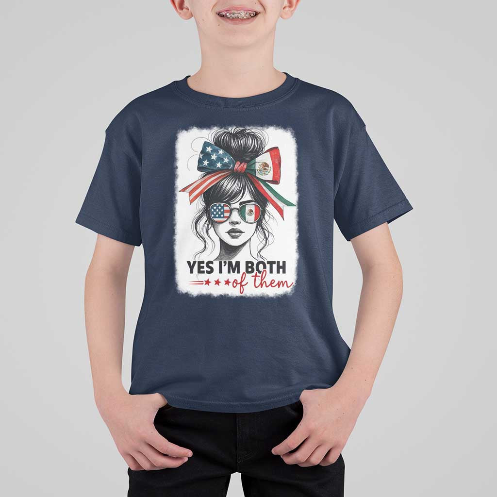 American Mexican Roots T Shirt For Kid Messy Bun Mexico America Half American Flag - Wonder Print Shop