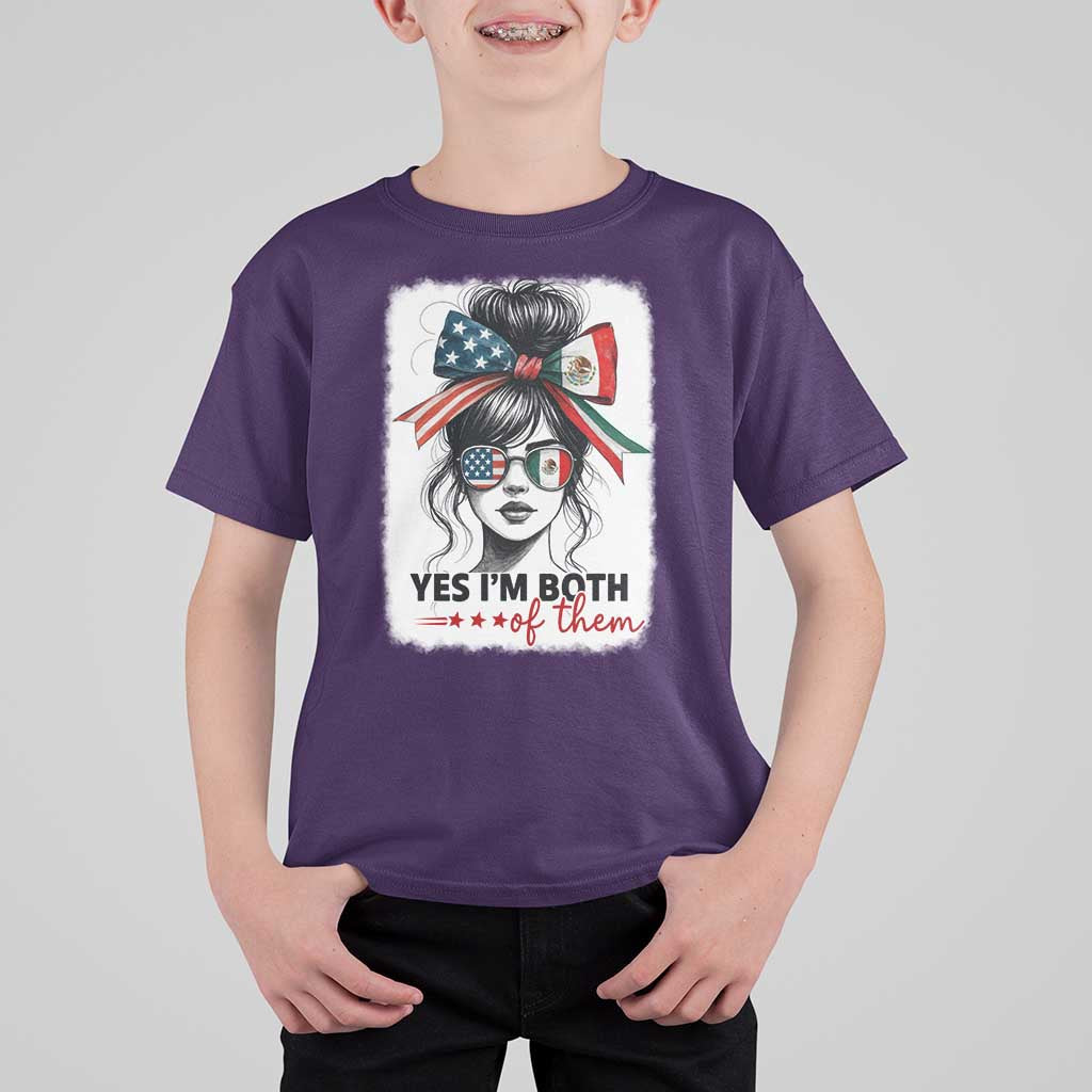 American Mexican Roots T Shirt For Kid Messy Bun Mexico America Half American Flag - Wonder Print Shop
