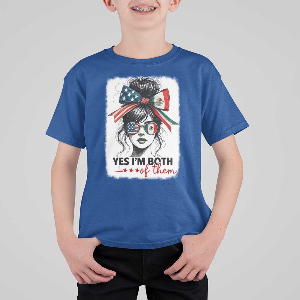 American Mexican Roots T Shirt For Kid Messy Bun Mexico America Half American Flag - Wonder Print Shop