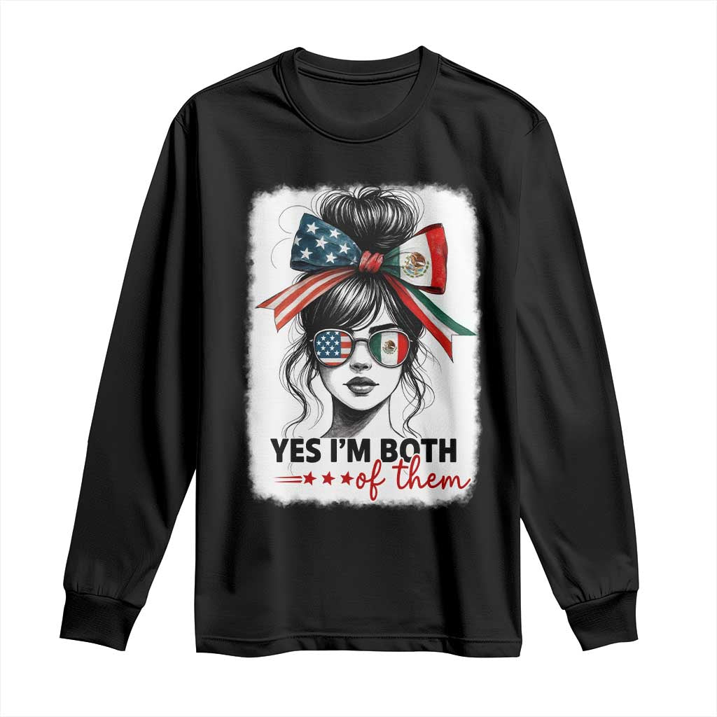 American Mexican Roots Long Sleeve Shirt Messy Bun Mexico America Half American Flag - Wonder Print Shop