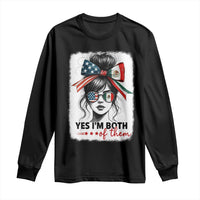 American Mexican Roots Long Sleeve Shirt Messy Bun Mexico America Half American Flag - Wonder Print Shop