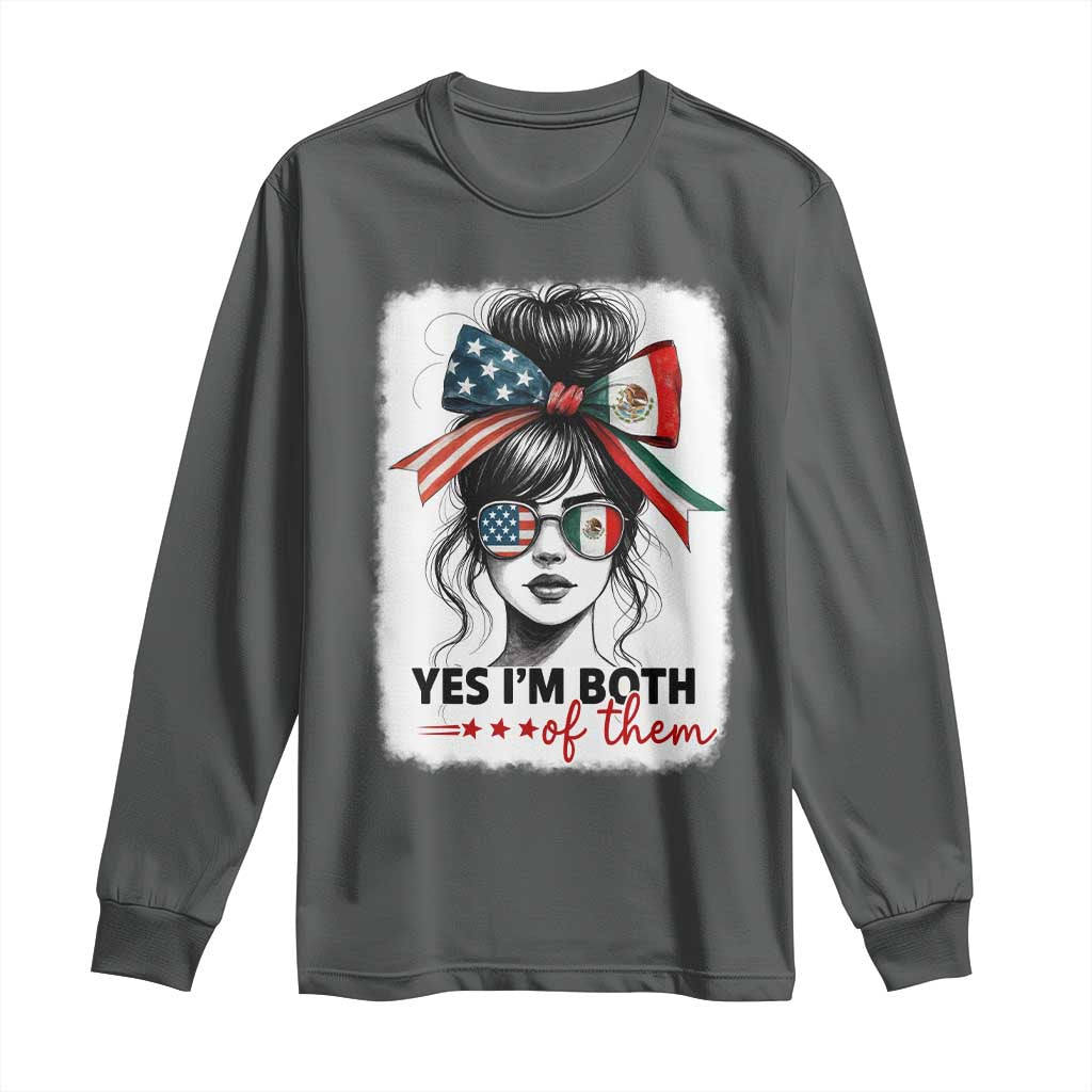 American Mexican Roots Long Sleeve Shirt Messy Bun Mexico America Half American Flag - Wonder Print Shop