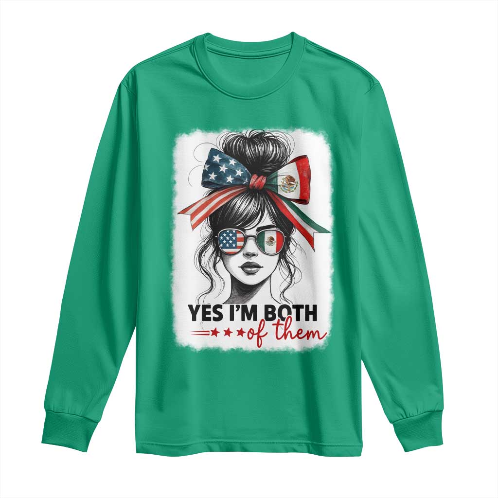 American Mexican Roots Long Sleeve Shirt Messy Bun Mexico America Half American Flag - Wonder Print Shop