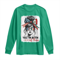 American Mexican Roots Long Sleeve Shirt Messy Bun Mexico America Half American Flag - Wonder Print Shop
