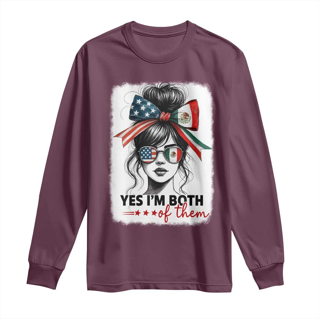 American Mexican Roots Long Sleeve Shirt Messy Bun Mexico America Half American Flag - Wonder Print Shop