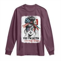 American Mexican Roots Long Sleeve Shirt Messy Bun Mexico America Half American Flag - Wonder Print Shop