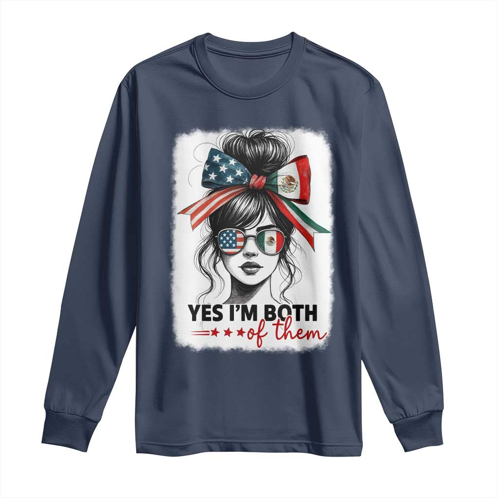 American Mexican Roots Long Sleeve Shirt Messy Bun Mexico America Half American Flag - Wonder Print Shop