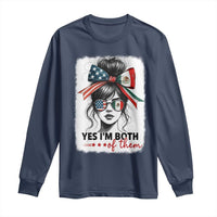 American Mexican Roots Long Sleeve Shirt Messy Bun Mexico America Half American Flag - Wonder Print Shop