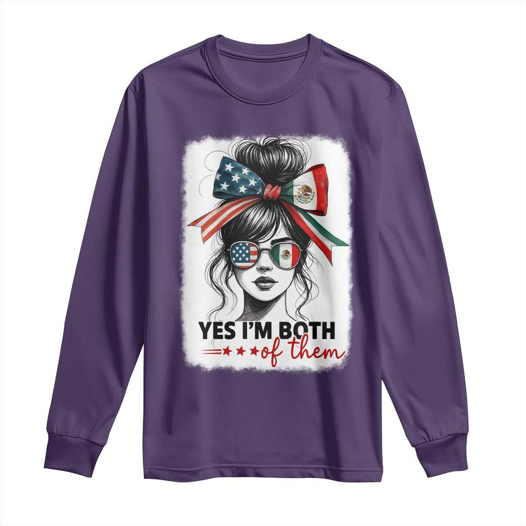 American Mexican Roots Long Sleeve Shirt Messy Bun Mexico America Half American Flag - Wonder Print Shop