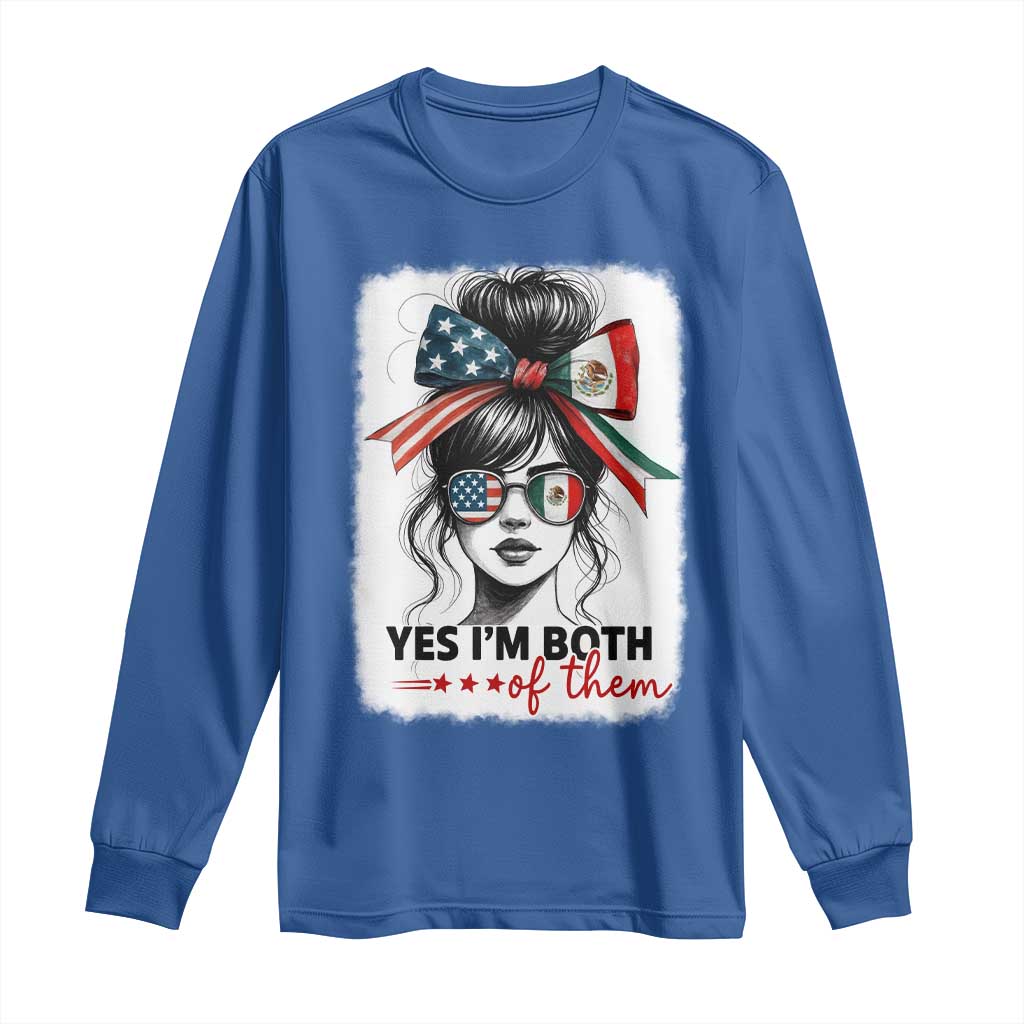 American Mexican Roots Long Sleeve Shirt Messy Bun Mexico America Half American Flag - Wonder Print Shop