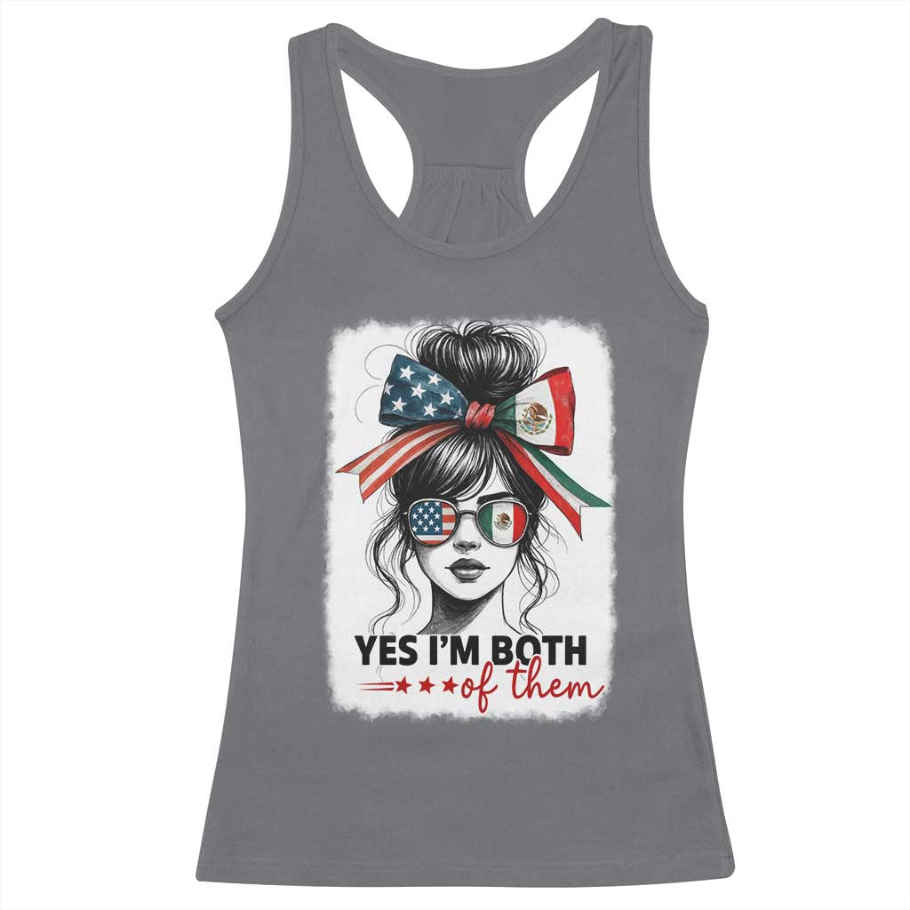 American Mexican Roots Racerback Tank Top Messy Bun Mexico America Half American Flag - Wonder Print Shop