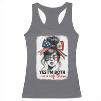 American Mexican Roots Racerback Tank Top Messy Bun Mexico America Half American Flag - Wonder Print Shop