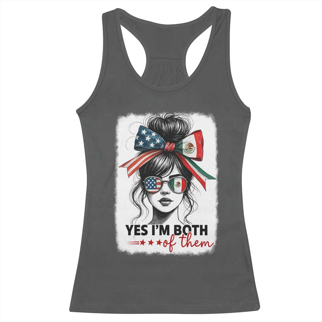 American Mexican Roots Racerback Tank Top Messy Bun Mexico America Half American Flag - Wonder Print Shop