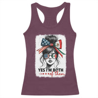 American Mexican Roots Racerback Tank Top Messy Bun Mexico America Half American Flag - Wonder Print Shop