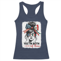 American Mexican Roots Racerback Tank Top Messy Bun Mexico America Half American Flag - Wonder Print Shop