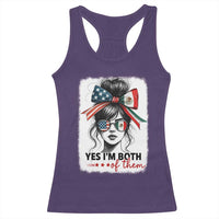 American Mexican Roots Racerback Tank Top Messy Bun Mexico America Half American Flag - Wonder Print Shop