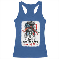 American Mexican Roots Racerback Tank Top Messy Bun Mexico America Half American Flag - Wonder Print Shop