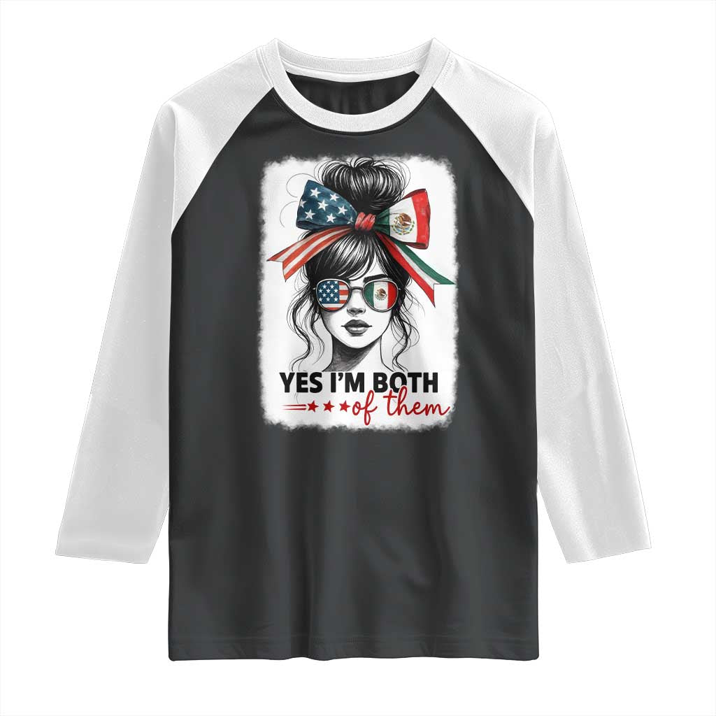 American Mexican Roots Raglan Shirt Messy Bun Mexico America Half American Flag - Wonder Print Shop