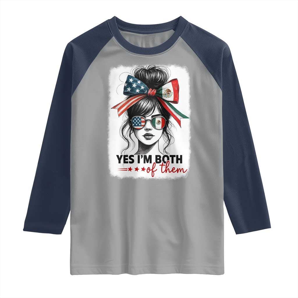American Mexican Roots Raglan Shirt Messy Bun Mexico America Half American Flag - Wonder Print Shop
