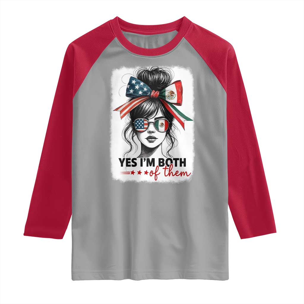 American Mexican Roots Raglan Shirt Messy Bun Mexico America Half American Flag - Wonder Print Shop