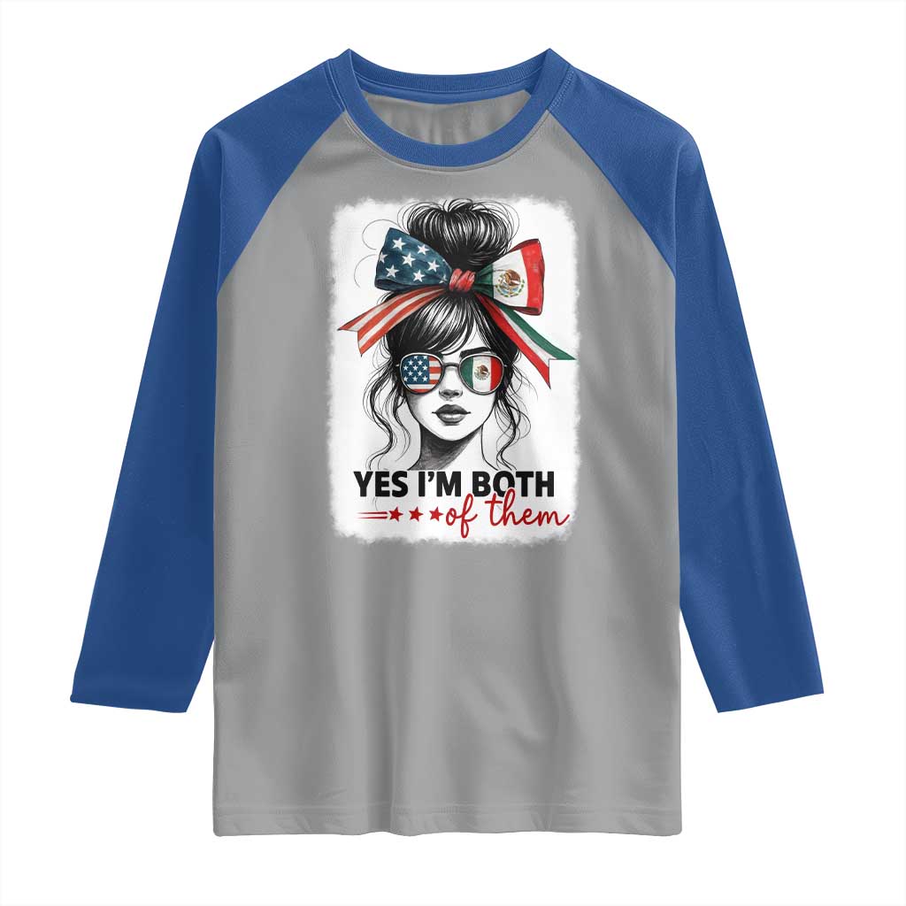 American Mexican Roots Raglan Shirt Messy Bun Mexico America Half American Flag - Wonder Print Shop