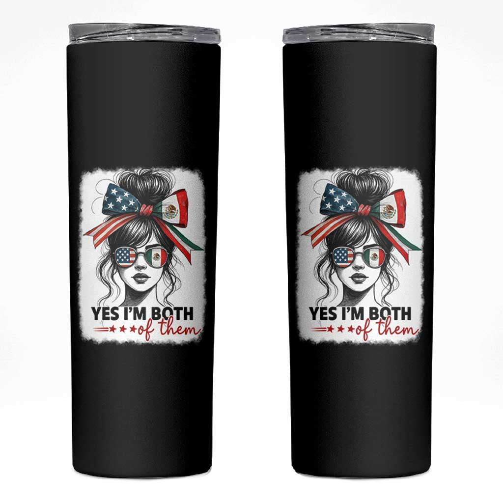 American Mexican Roots Skinny Tumbler Messy Bun Mexico America Half American Flag - Wonder Print Shop