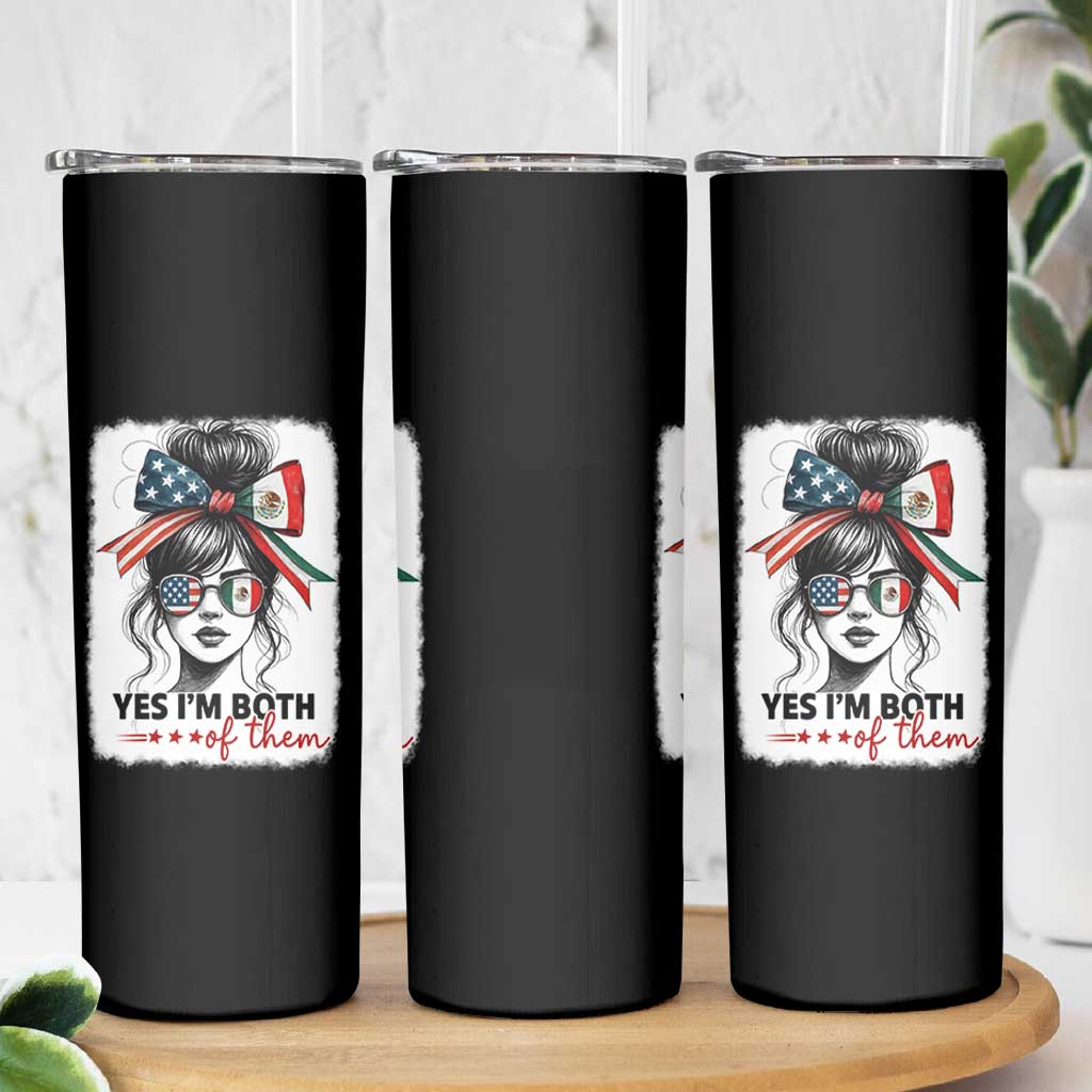 American Mexican Roots Skinny Tumbler Messy Bun Mexico America Half American Flag - Wonder Print Shop