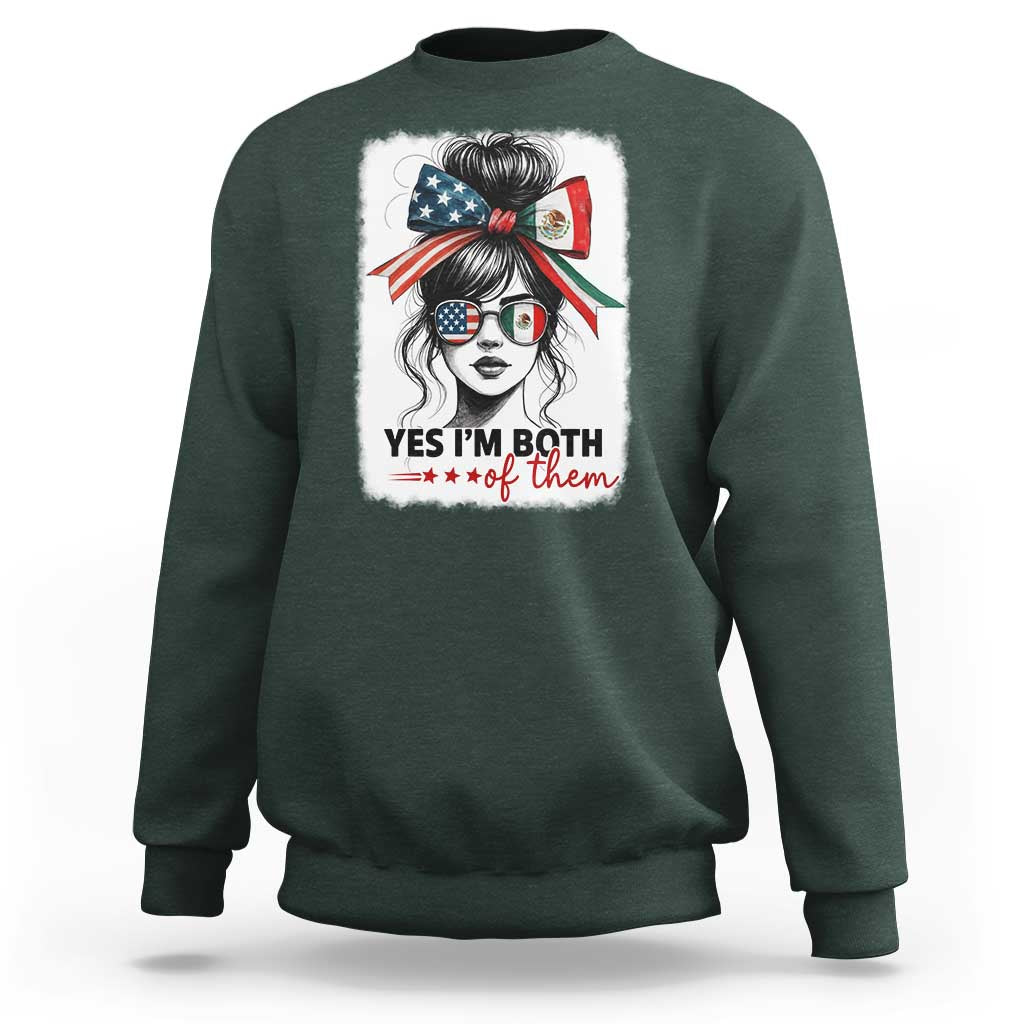 American Mexican Roots Sweatshirt Messy Bun Mexico America Half American Flag - Wonder Print Shop