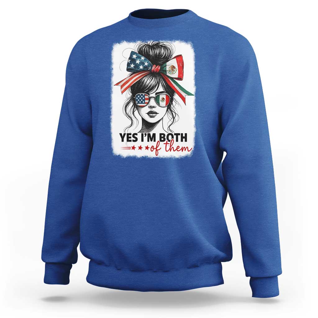 American Mexican Roots Sweatshirt Messy Bun Mexico America Half American Flag - Wonder Print Shop