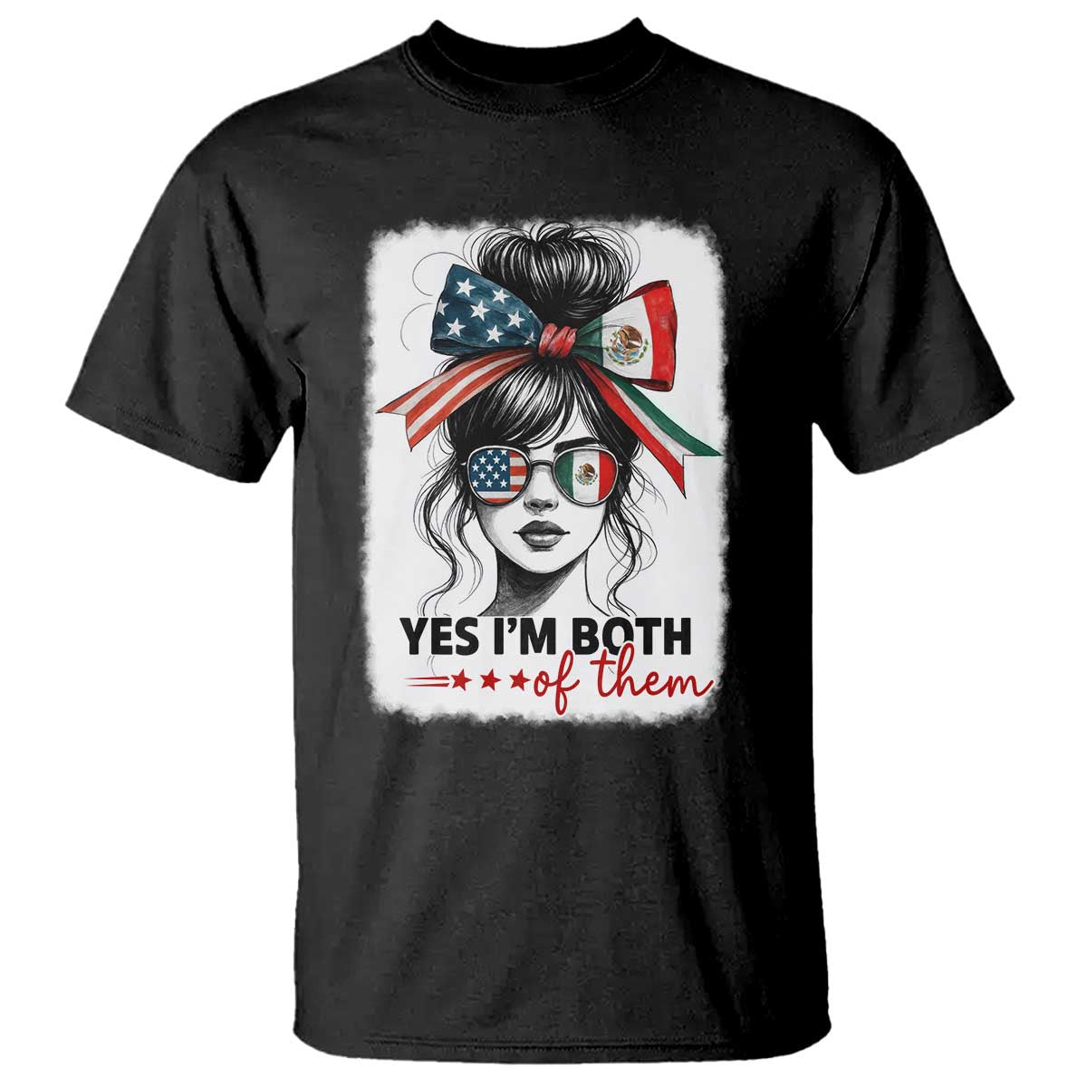 American Mexican Roots T Shirt Messy Bun Mexico America Half American Flag - Wonder Print Shop