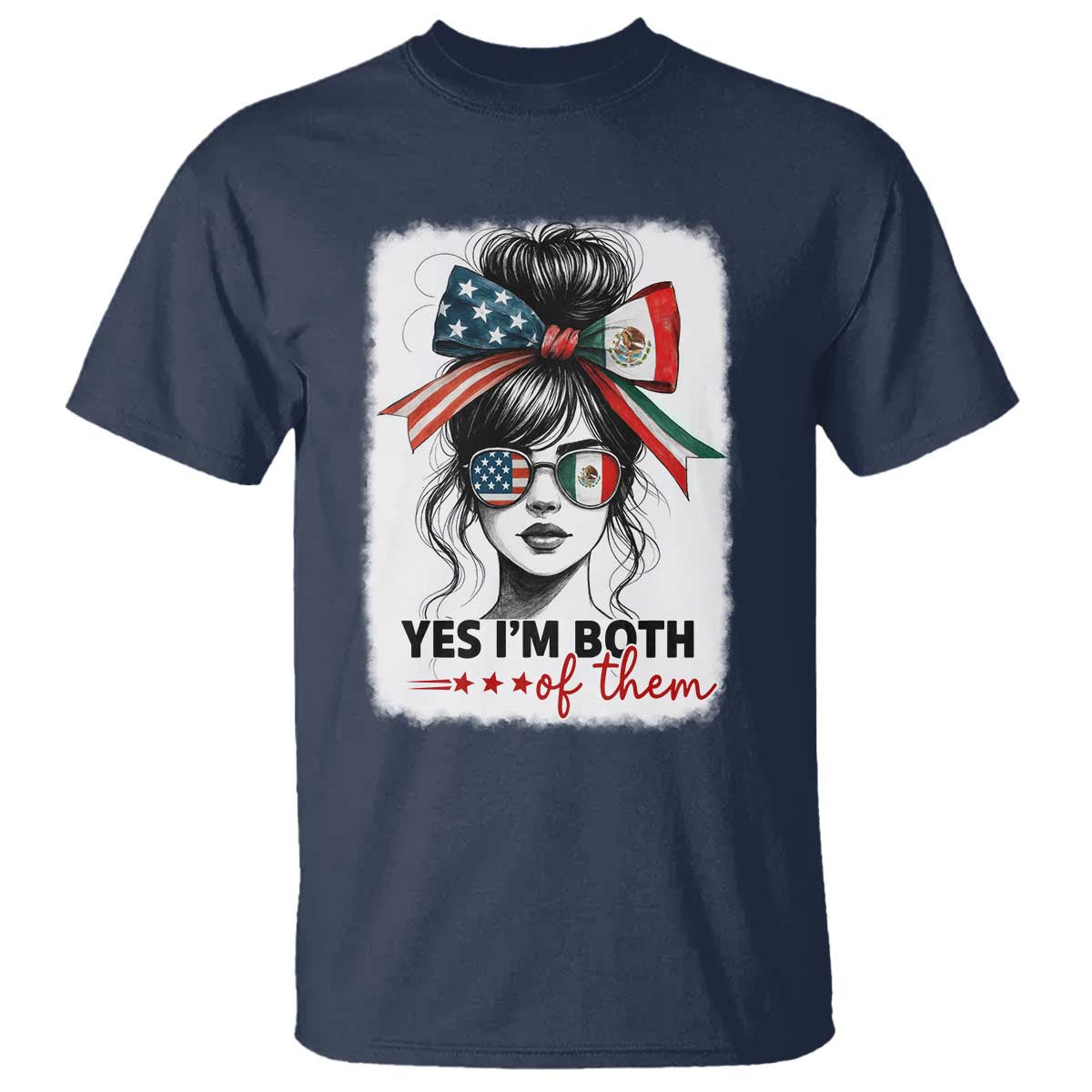 American Mexican Roots T Shirt Messy Bun Mexico America Half American Flag - Wonder Print Shop