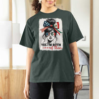 American Mexican Roots T Shirt For Women Messy Bun Mexico America Half American Flag - Wonder Print Shop