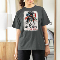American Mexican Roots T Shirt For Women Messy Bun Mexico America Half American Flag - Wonder Print Shop
