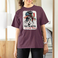 American Mexican Roots T Shirt For Women Messy Bun Mexico America Half American Flag - Wonder Print Shop