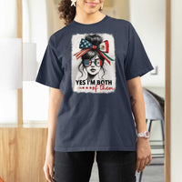 American Mexican Roots T Shirt For Women Messy Bun Mexico America Half American Flag - Wonder Print Shop