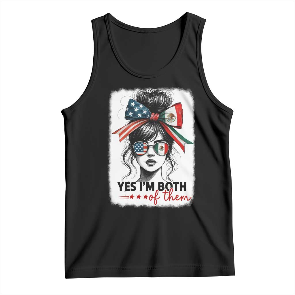 American Mexican Roots Tank Top Messy Bun Mexico America Half American Flag - Wonder Print Shop