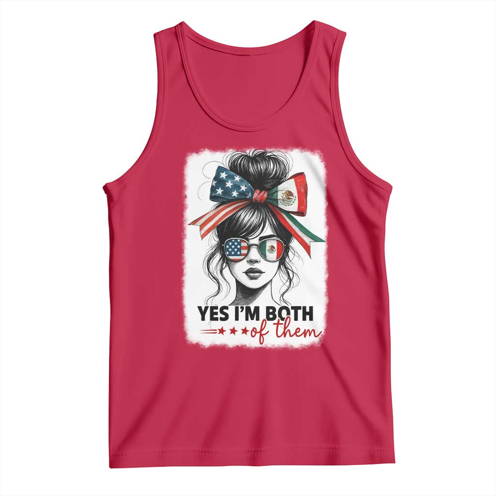 American Mexican Roots Tank Top Messy Bun Mexico America Half American Flag - Wonder Print Shop