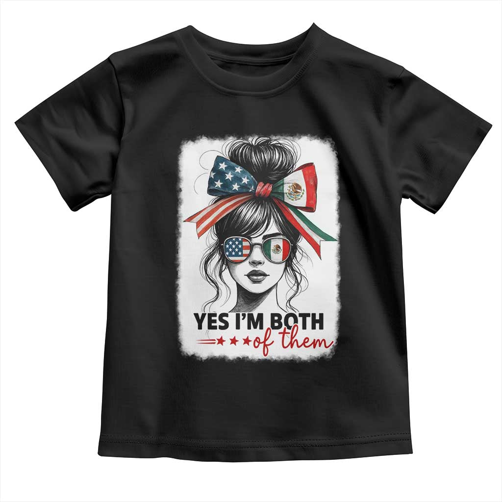 American Mexican Roots Toddler T Shirt Messy Bun Mexico America Half American Flag - Wonder Print Shop
